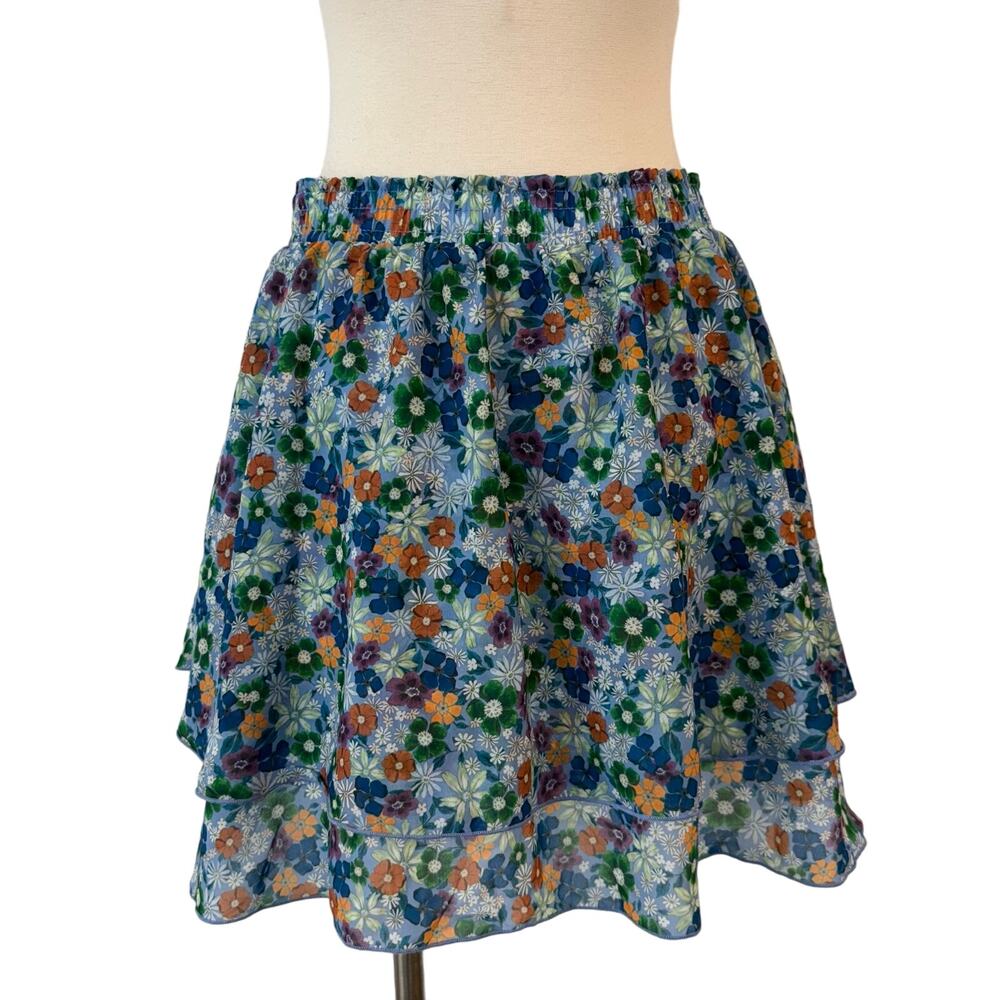 SHORE Brand Floral Layered Skort Skirt with Built in Shorts Pull-On Elastic | M